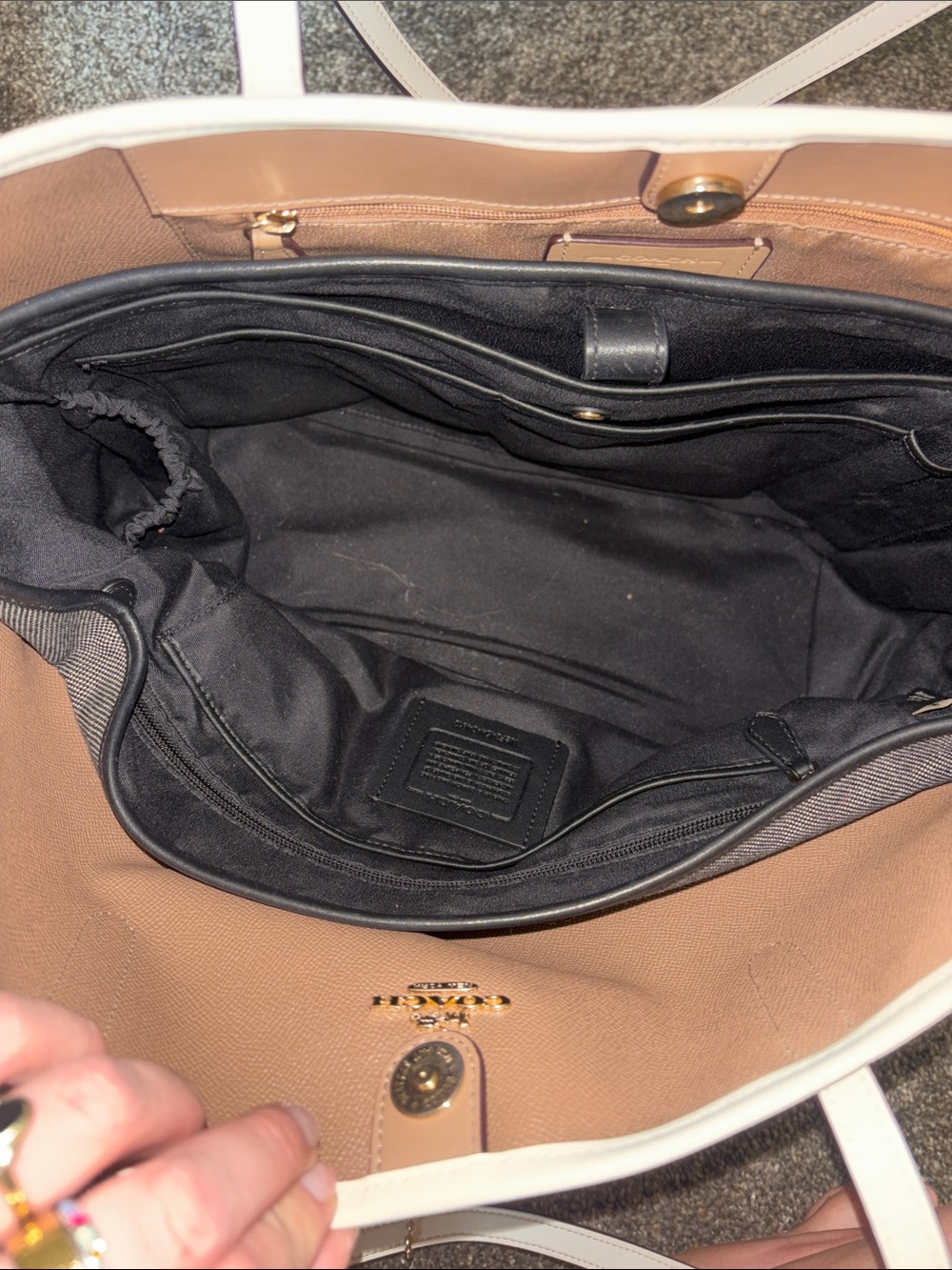 Coach Beige and White Signature Canvas Tote - Picture 4 of 7